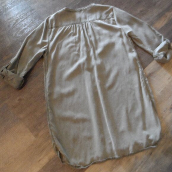 Shirt Dress Moss-Gray color Rolled-up-Button Sleeves Size Lg by Express - Picture 9 of 9